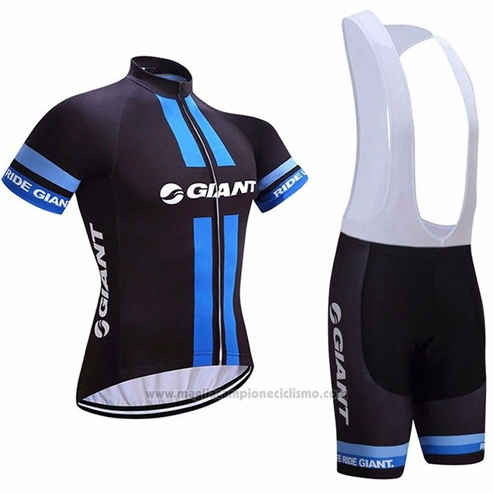 2021 Abbigliamento Ciclismo Giant Alpecin Nero Blu Manica Corta e Salopette